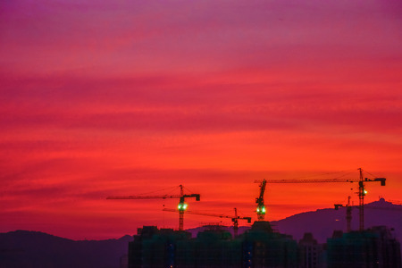 Evening construction scene