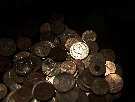 Thai Coins with images of HM King Bhumibol Adulyadej, the ninth monarch of Thailand from the Chakri Dynasty.の写真素材