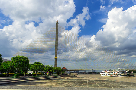 Rama 8 Park and Bridge, Bangkok, Thailand-July 23,2017: A very beautiful afternoon and a Vertical...