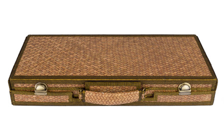 Retro wick travel bag vintage isolated on white background.の写真素材