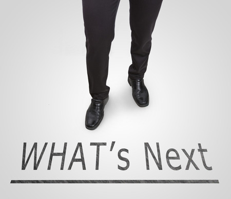 Businessman standing wearing court shoes on next plan line.の写真素材