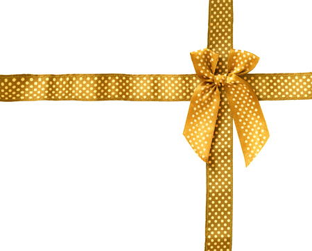 Shiny Ribbon gold (bow) gird box frame isolated on white background.の写真素材