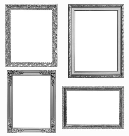 Set of silver frame and wood vintage isolated on white background.の写真素材