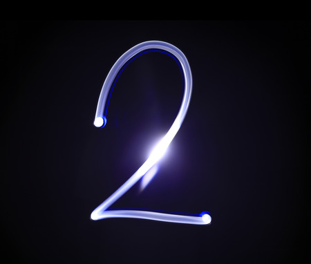 Two 2 blue light digit hand writing over black background.の写真素材