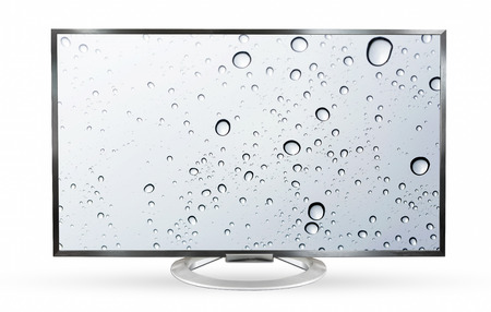 Television monitor water reflection isolated on white background.の写真素材