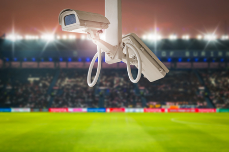 CCTV security in stadium football at twilight background.の写真素材