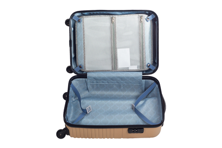 Luggage travel open bag isolated white background.の写真素材