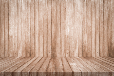Wooden shelf on wood background texture.の写真素材