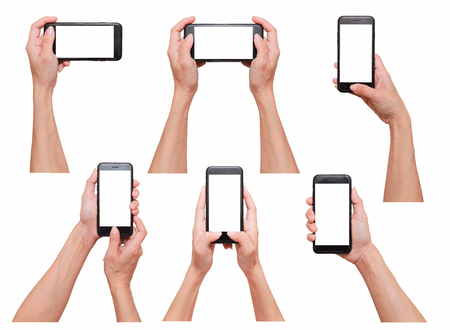 Female holding smart phone 6 various photos collection, use clipping pathの写真素材