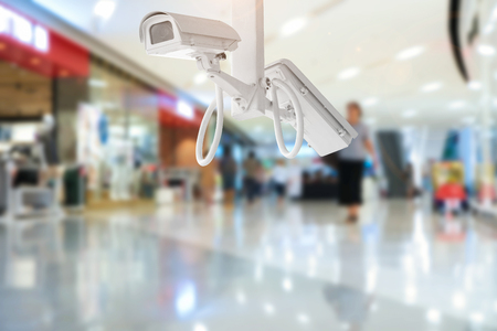CCTV camera record on blurry store background.の写真素材