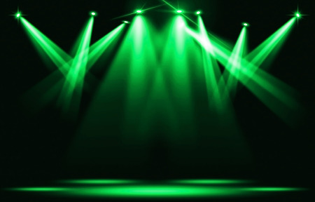 Stage lights. Several projectors in the dark. --- spotlight strike through the darknessの写真素材
