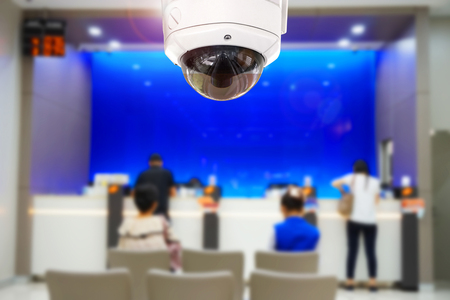 CCTV security on blurry office building.の写真素材
