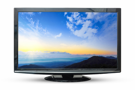 Television of sunrise image isolated on white background.の写真素材