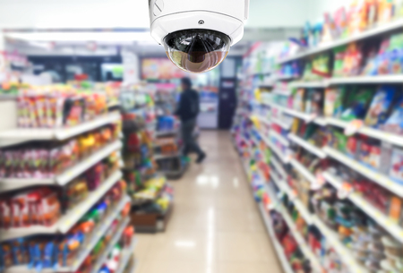 CCTV on shop supermarket on blurry background.の写真素材