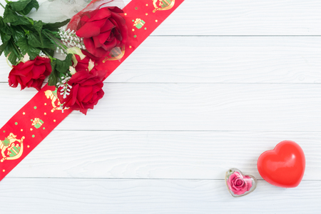 Hearts on the top on white wooden background. for Valentine's day, holiday.の写真素材
