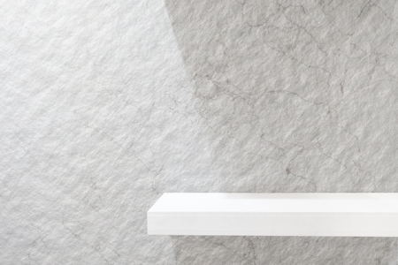 Retail shelf on light concrete vintage background. fill objects.の写真素材