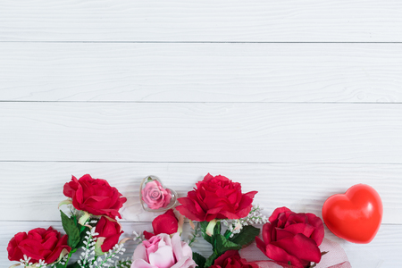 Hearts on the top on white wooden background. for Valentine's day, holiday.の写真素材