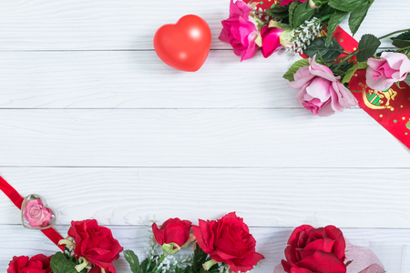 Hearts on the top on white wooden background. for Valentine's day, holiday.の写真素材