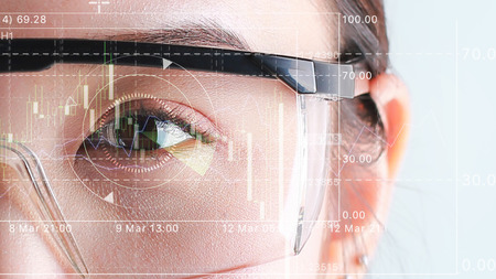 Biometric of a scientist with futuristic graphics. Business vision graphic scanned.の写真素材