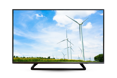 Television monitor water reflection isolated on white background.の写真素材
