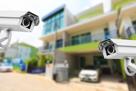 Security camera or CCTV private house on the background.の写真素材