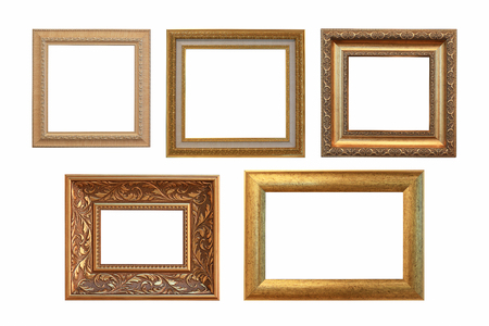 Set of golden vintage frame isolated on white background. with clipping pathの写真素材