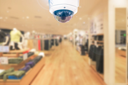 CCTV around safety security on blur shop store background.の写真素材