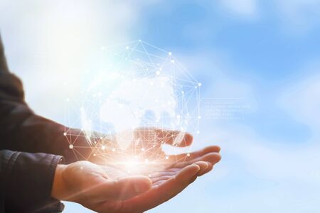 Earth in hands. Global planet on hand. environment conceptの写真素材