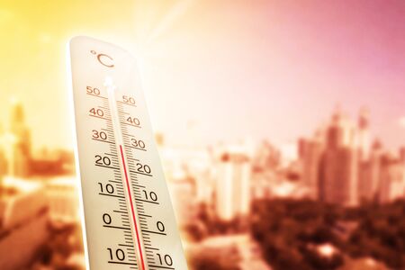 Heat wave in the city thermometer shows in summer.の写真素材