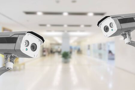 CCTV Security Camera operating in hospital on blur background.の写真素材