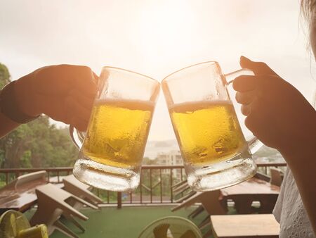 Buddy of happy friends drinking beer party. Friendship and celebration conceptの写真素材