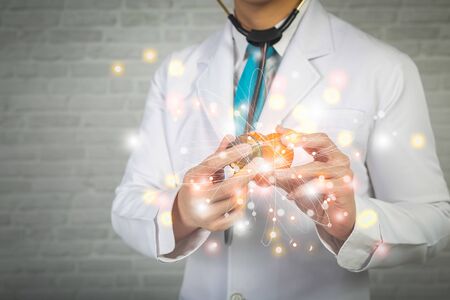 Doctor and medical network global connection with modern virtual screen interface.の写真素材