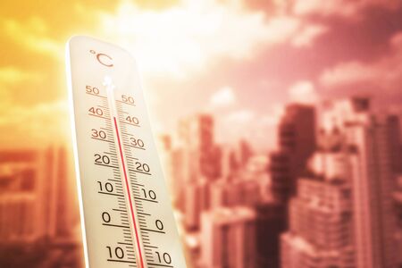 Heat wave in the city thermometer shows in summer.