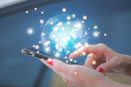 Businesswomen using smart phone outdoor and network connection concept.の写真素材