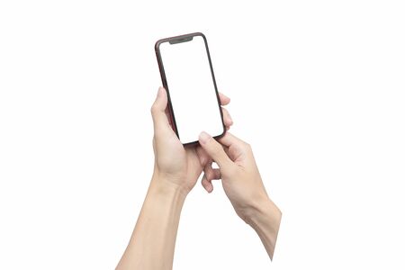 Hand holding mobile smart phone with blank screen.の写真素材