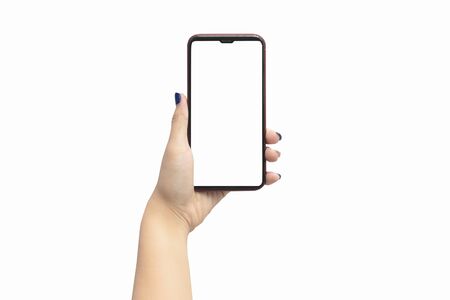 Hand holding mobile smart phone with blank screen.の写真素材
