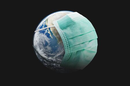 Earth  face mask protect the globe.       .の写真素材