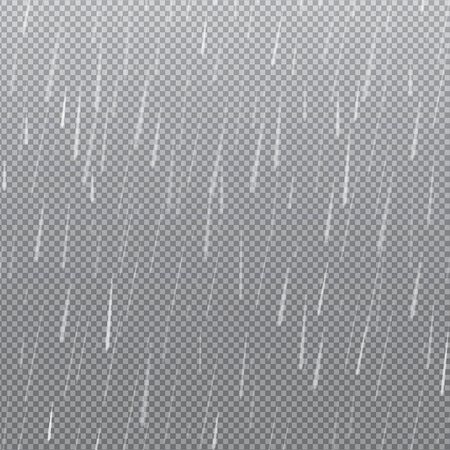 Falling water drops texture. Vector rain isolated on transparent background.の写真素材