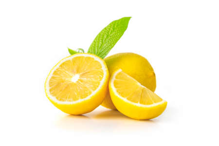Closeup of fresh lemon fruit  on white background. food and healthy conceptの写真素材