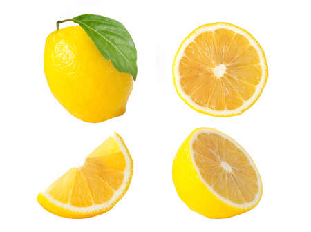 Collections of lemon fruits isolated on white background. clipping pathの写真素材