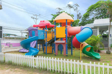 Colorful playground on yard in the park.の写真素材
