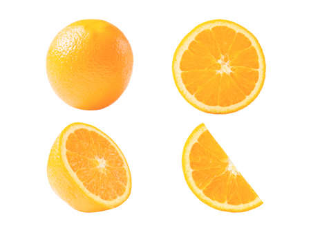 Set of fresh whole and cut orange and slices isolated on white background.の写真素材