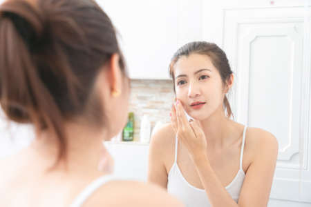 Beautiful young asian woman with Clean fresh. Cosmetology, Beauty care and Spa.の写真素材