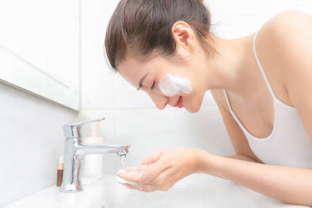 Beautiful young asian woman with Clean fresh. Cosmetology, Beauty care and Spa.の写真素材