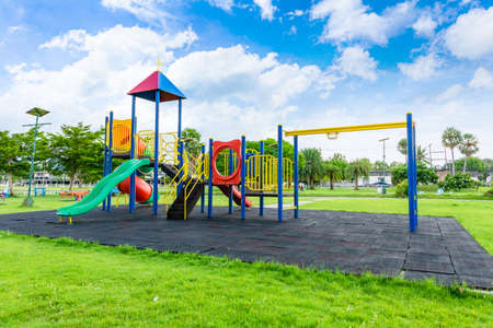 Colorful playground on yard in the park.の写真素材
