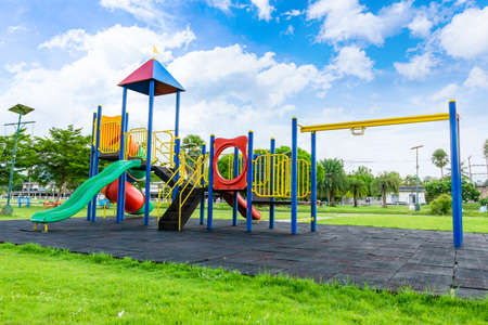 Colorful playground on yard in the park.の写真素材