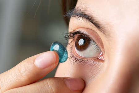 Close up of female eyes Biometric scan eye monitoring. Eye data interface.の写真素材