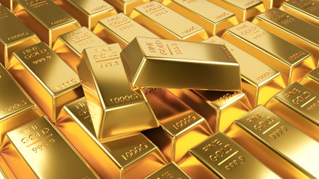 Stack close-up Gold Bars, weight of Gold Bars. Concept of success in business and finance. 3d renderingの写真素材
