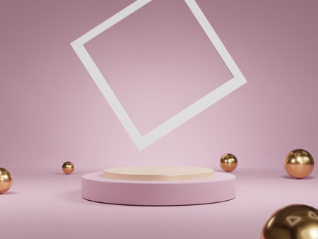 Abstract minimal scene. cylinder podium in pink background. Podium, stage or platform.の写真素材