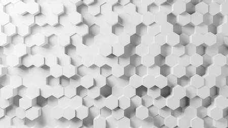 Hexagon abstract white background texture. 3d illustration, 3d rendering.の写真素材